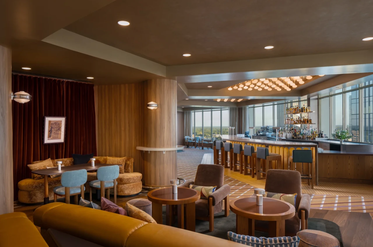 The High Ground Lounge seating looking toward the bar and the window line